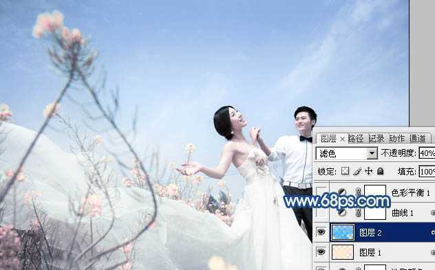 ‘Photoshop为原野婚片打造出甜美的淡蓝色效果‘