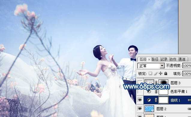 ‘Photoshop为原野婚片打造出甜美的淡蓝色效果‘