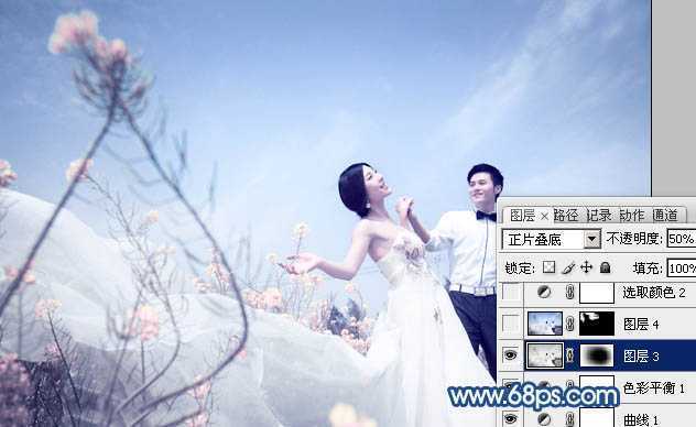 ‘Photoshop为原野婚片打造出甜美的淡蓝色效果‘