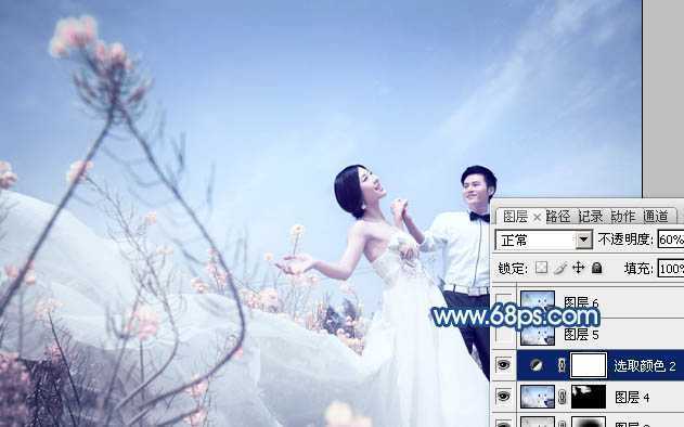 ‘Photoshop为原野婚片打造出甜美的淡蓝色效果‘