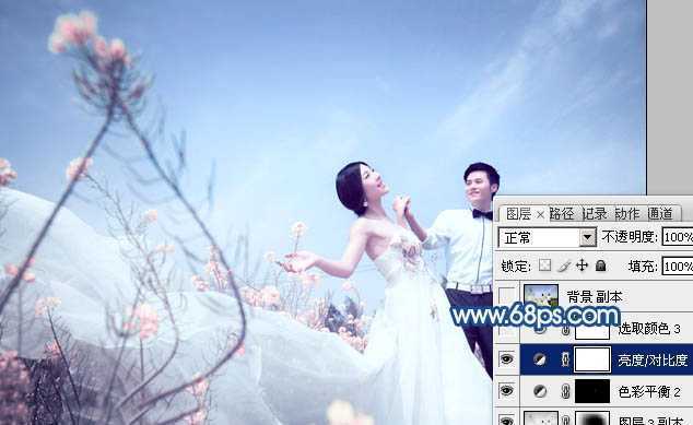 ‘Photoshop为原野婚片打造出甜美的淡蓝色效果‘