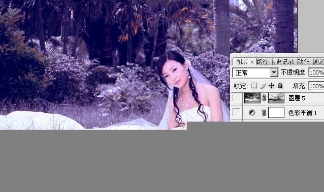 ‘Photoshop将外景婚片调成斑斓的暗蓝色‘