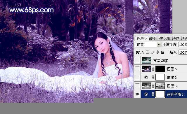 ‘Photoshop将外景婚片调成斑斓的暗蓝色‘