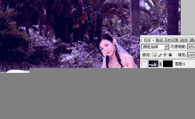 ‘Photoshop将外景婚片调成斑斓的暗蓝色‘