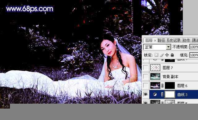 ‘Photoshop将外景婚片调成斑斓的暗蓝色‘