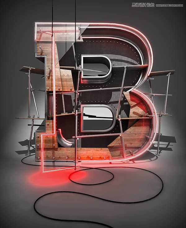 ‘Photoshop结合C4D制作三维立体艺术字母B‘