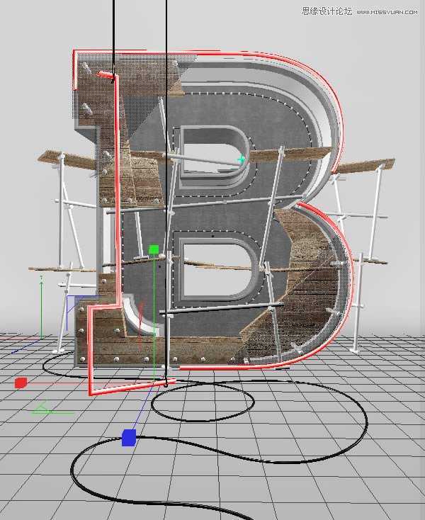 ‘Photoshop结合C4D制作三维立体艺术字母B‘