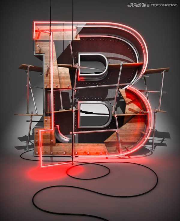 ‘Photoshop结合C4D制作三维立体艺术字母B‘