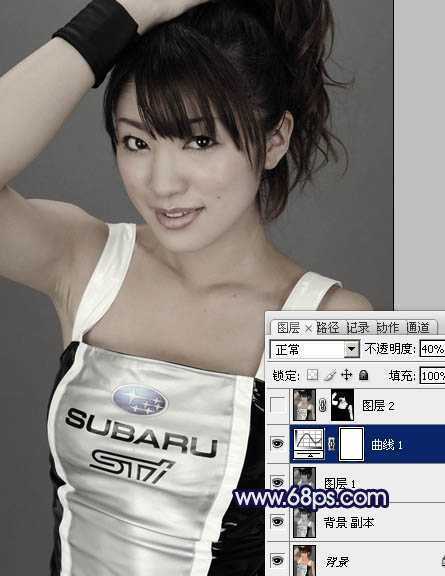 ‘Photoshop将美女车模调制出低饱和的淡黄色质感肤色‘