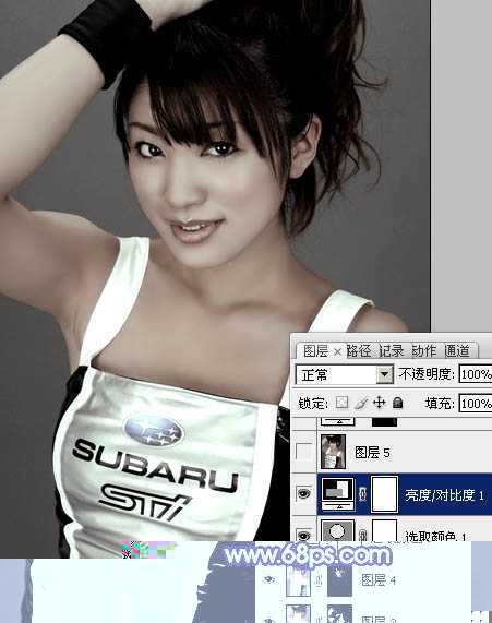 ‘Photoshop将美女车模调制出低饱和的淡黄色质感肤色‘