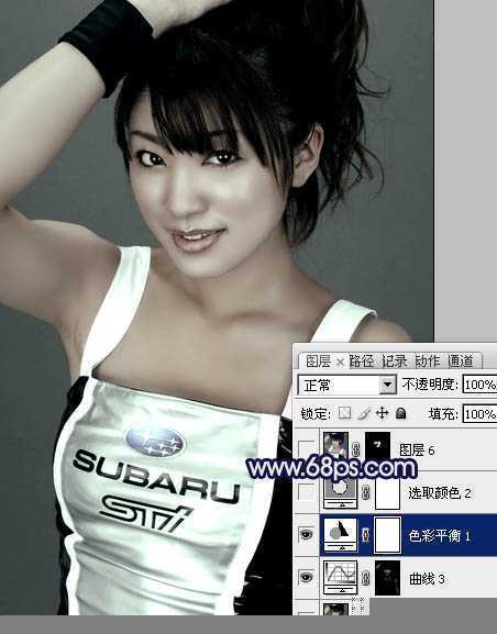 ‘Photoshop将美女车模调制出低饱和的淡黄色质感肤色‘