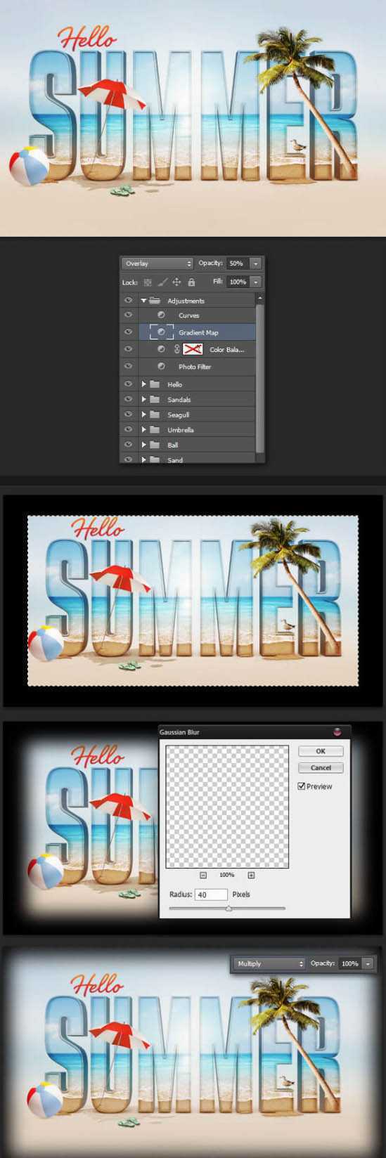 ‘Photoshop打造出休闲清爽的夏日海滩立体字‘