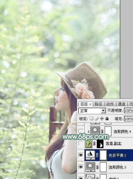 ‘Photoshop为外景美女图片打造出甜美小清新淡淡黄绿色‘