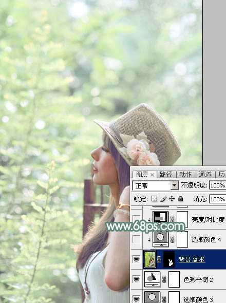‘Photoshop为外景美女图片打造出甜美小清新淡淡黄绿色‘