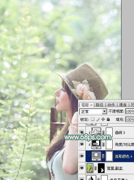 ‘Photoshop为外景美女图片打造出甜美小清新淡淡黄绿色‘
