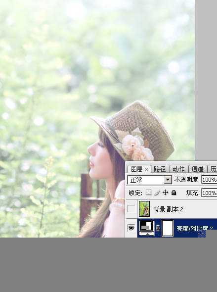 ‘Photoshop为外景美女图片打造出甜美小清新淡淡黄绿色‘