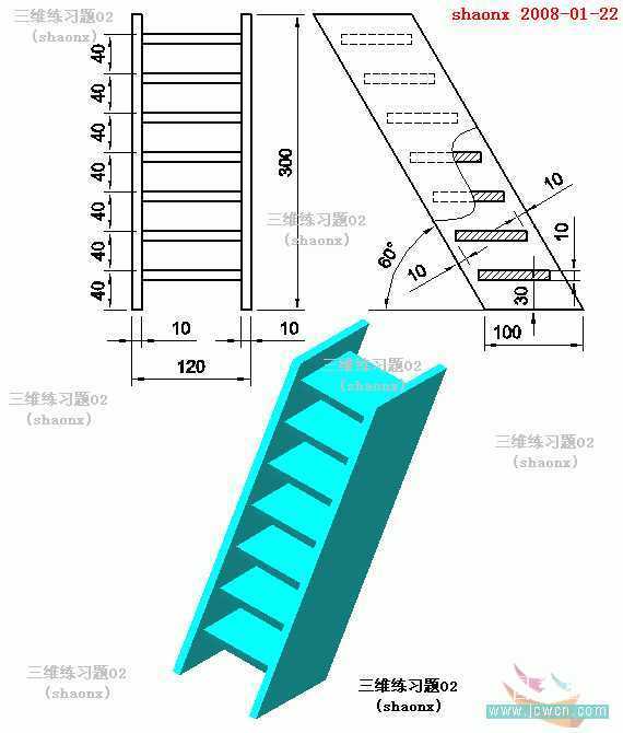 AutoCAD建模楼梯 脚本之家 AutoCAD教程