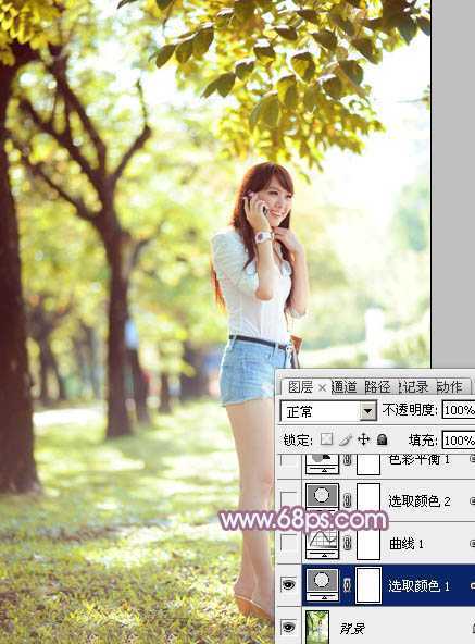 ‘Photoshop为树荫下的美女图片打造淡淡柔美的蓝黄色‘