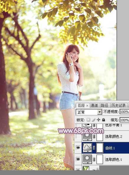 ‘Photoshop为树荫下的美女图片打造淡淡柔美的蓝黄色‘