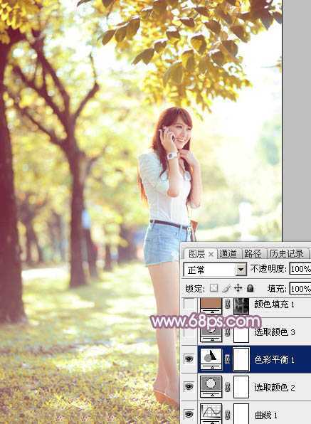 ‘Photoshop为树荫下的美女图片打造淡淡柔美的蓝黄色‘