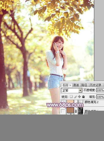 ‘Photoshop为树荫下的美女图片打造淡淡柔美的蓝黄色‘