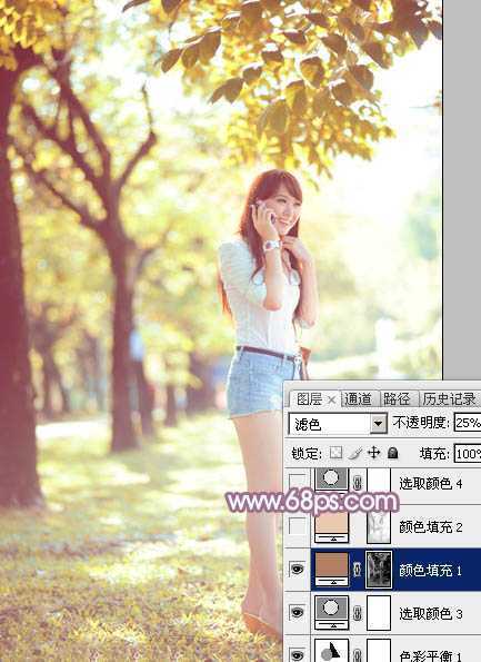 ‘Photoshop为树荫下的美女图片打造淡淡柔美的蓝黄色‘
