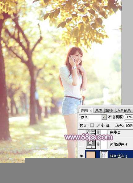 ‘Photoshop为树荫下的美女图片打造淡淡柔美的蓝黄色‘
