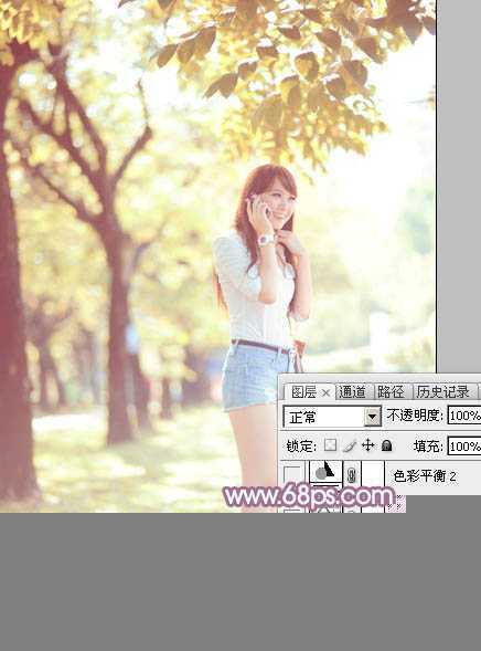 ‘Photoshop为树荫下的美女图片打造淡淡柔美的蓝黄色‘