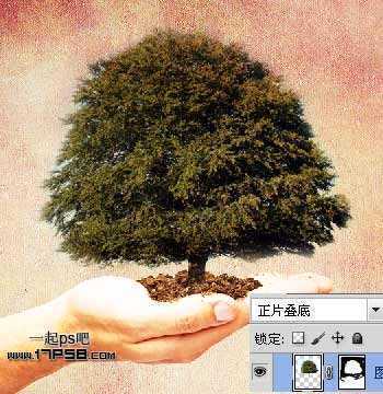 ‘Photoshop合成手上的捧着的大树效果‘