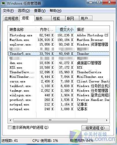 Windows7中直接查看软件所耗虚拟内存