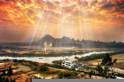‘Photoshop为山水图片制作模拟耶稣光(云间透射出来的光束)‘