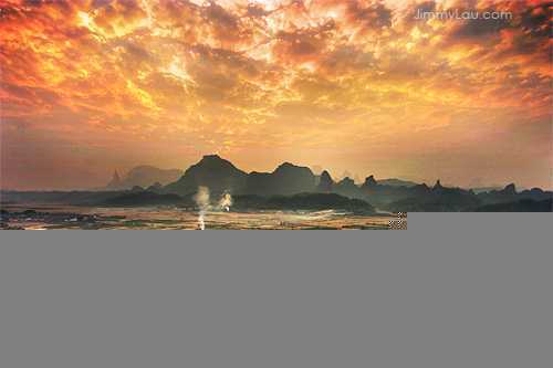 ‘Photoshop为山水图片制作模拟耶稣光(云间透射出来的光束)‘