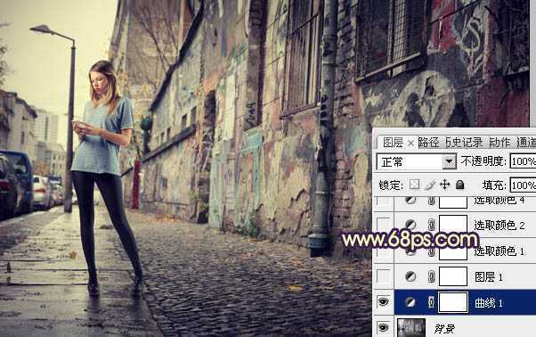 ‘Photoshop将街景人物图片打造出颓废的暗调橙红色效果‘