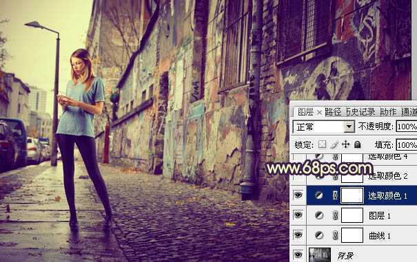 ‘Photoshop将街景人物图片打造出颓废的暗调橙红色效果‘