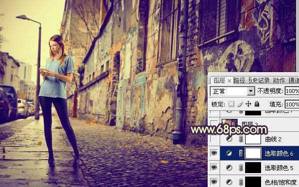 ‘Photoshop将街景人物图片打造出颓废的暗调橙红色效果‘