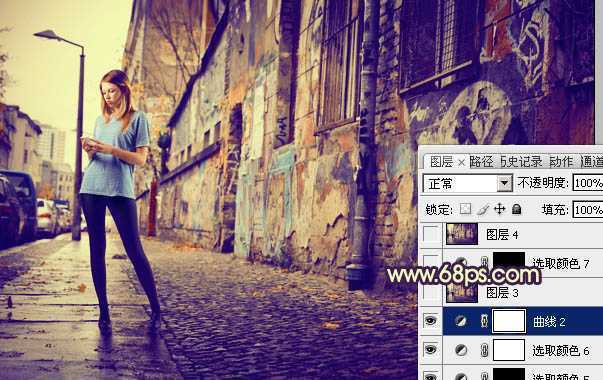 ‘Photoshop将街景人物图片打造出颓废的暗调橙红色效果‘