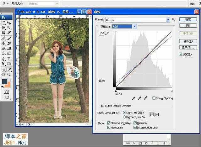 ‘Photoshop为树林写真人像加上甜美的淡调黄绿色‘