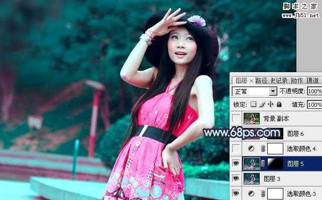 ‘Photoshop将外景人物图片调制成甜美的暗青色‘