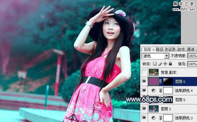 ‘Photoshop将外景人物图片调制成甜美的暗青色‘