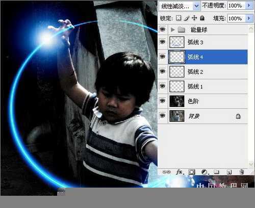 PS照片：小孩玩超能力电光能量球
