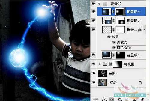 PS照片：小孩玩超能力电光能量球