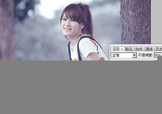 ‘photoshop利用通道替换为树林美女增加柔美的淡调蓝紫色‘