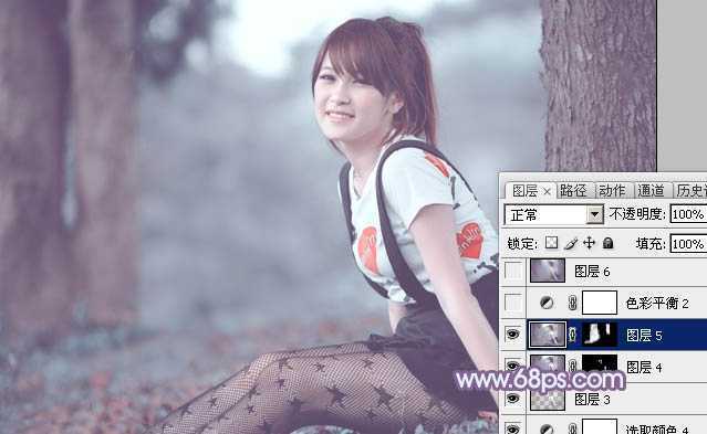 ‘photoshop利用通道替换为树林美女增加柔美的淡调蓝紫色‘