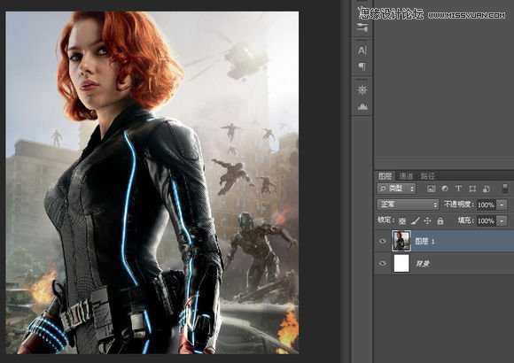 ‘使用Photoshop给黑寡妇外套添加的花纹效果‘