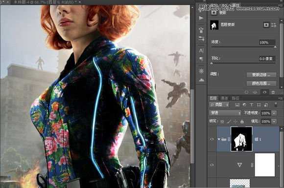 ‘使用Photoshop给黑寡妇外套添加的花纹效果‘