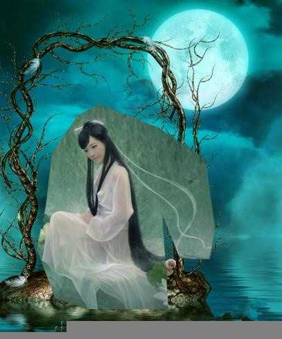‘Photoshop(ps)合成月夜镜湖美女图教程‘