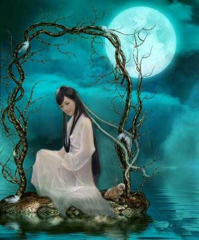 ‘Photoshop(ps)合成月夜镜湖美女图教程‘