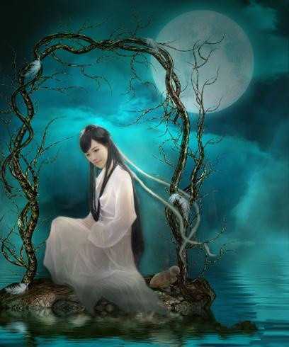 ‘Photoshop(ps)合成月夜镜湖美女图教程‘