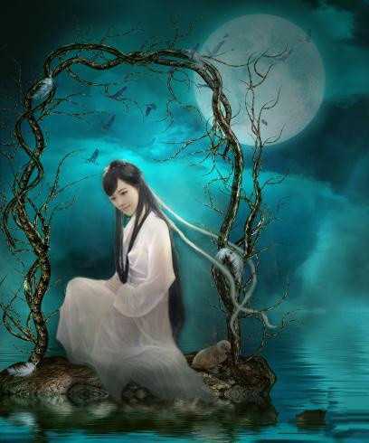 ‘Photoshop(ps)合成月夜镜湖美女图教程‘