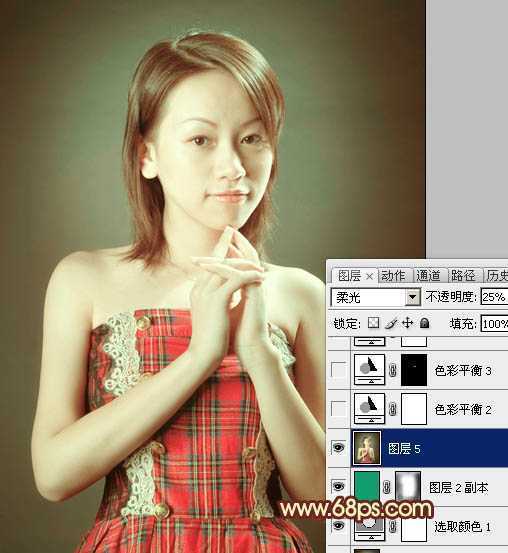 ‘Photoshop调出室内人物图片柔和甜美的黄绿色‘